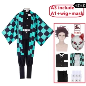 Demon Slayer: Kimetsu no Yaiba: Kamado Tanjirou | Green Kimono Cosplay Costume Set