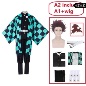 Demon Slayer: Kimetsu no Yaiba: Kamado Tanjirou | Green Kimono Cosplay Costume Set