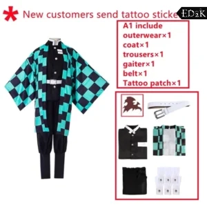 Demon Slayer: Kimetsu no Yaiba: Kamado Tanjirou | Green Kimono Cosplay Costume Set