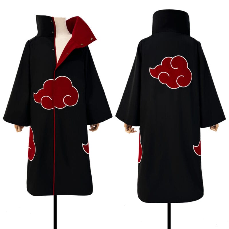 Naruto: Akatsuki Organization | Black Embroidery Hawk Cloak Cosplay Costume