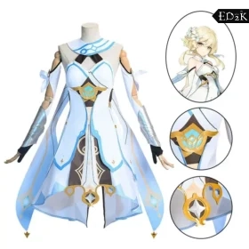 Genshin Impact: Lumine | White and Blue Traveler Suit Cosplay Costume Set