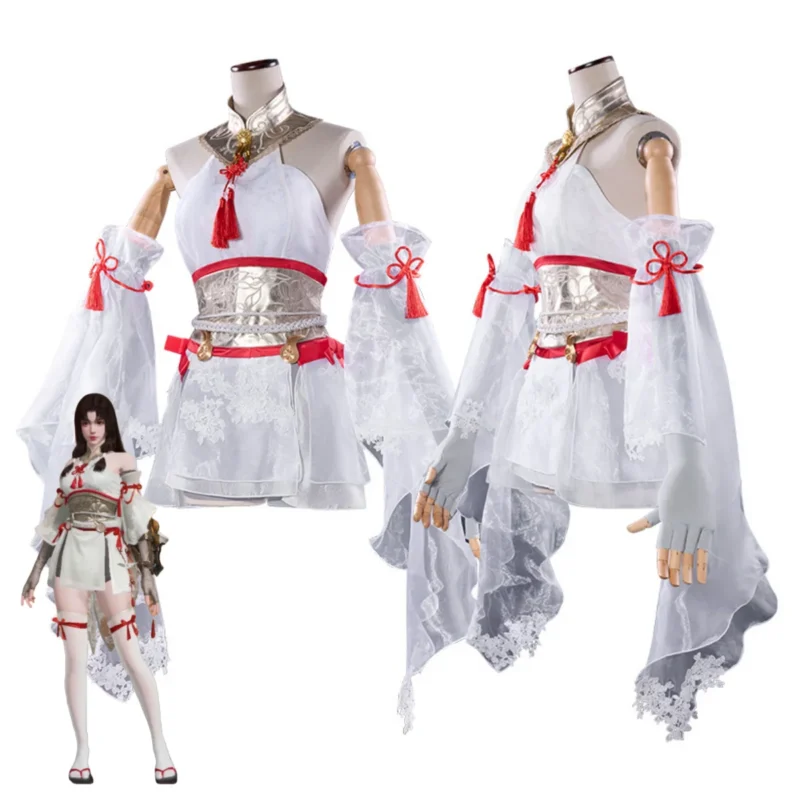 Alternative view of Naraka: Bladepoint: Tsuchimikado Kurumi | Fantasy White Dress Cosplay Costume Set