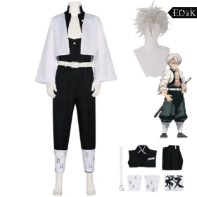Demon Slayer: Kimetsu no Yaiba: Shinazugawa Sanemi | White & Black Hashira Uniform Cosplay Costume Set