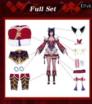 League of Legends: The Nine-Tailed Fox Ahri | Red Dress Cosplay Costume