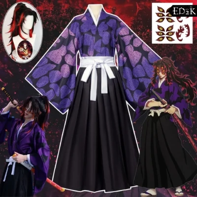 Demon Slayer: Kimetsu no Yaiba: Kokushibo | Purple & Black Kimono with Wig Cosplay Costume Set