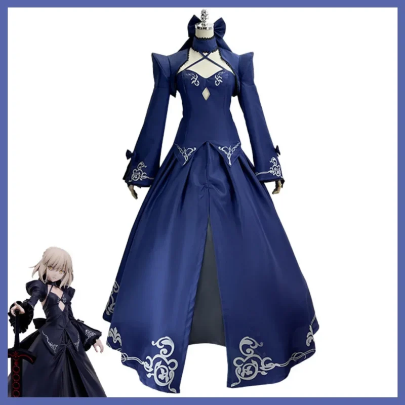 Alternative view of Fate/Stay Night: Altria Pendragon | Blue Evening Dress Cosplay Costume Set