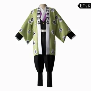 Alternative view of Demon Slayer: Kimetsu no Yaiba: Himejima Gyoumei | Green Kimono-style Battle Coat Cosplay Costume Set