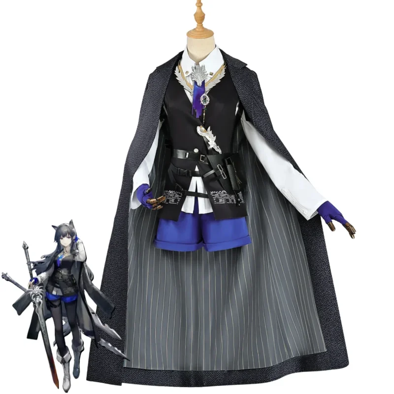 Alternative view of Arknights: Texas the Omertosa | Fantasy Grey Cloak and Coat Cosplay Costume Set