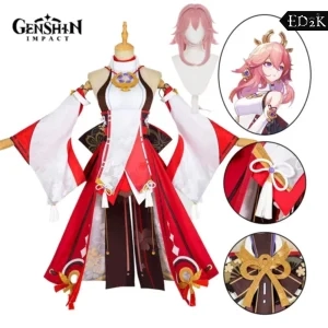 Genshin Impact: Yae Miko | Red and White Kimono Cosplay Costume Set