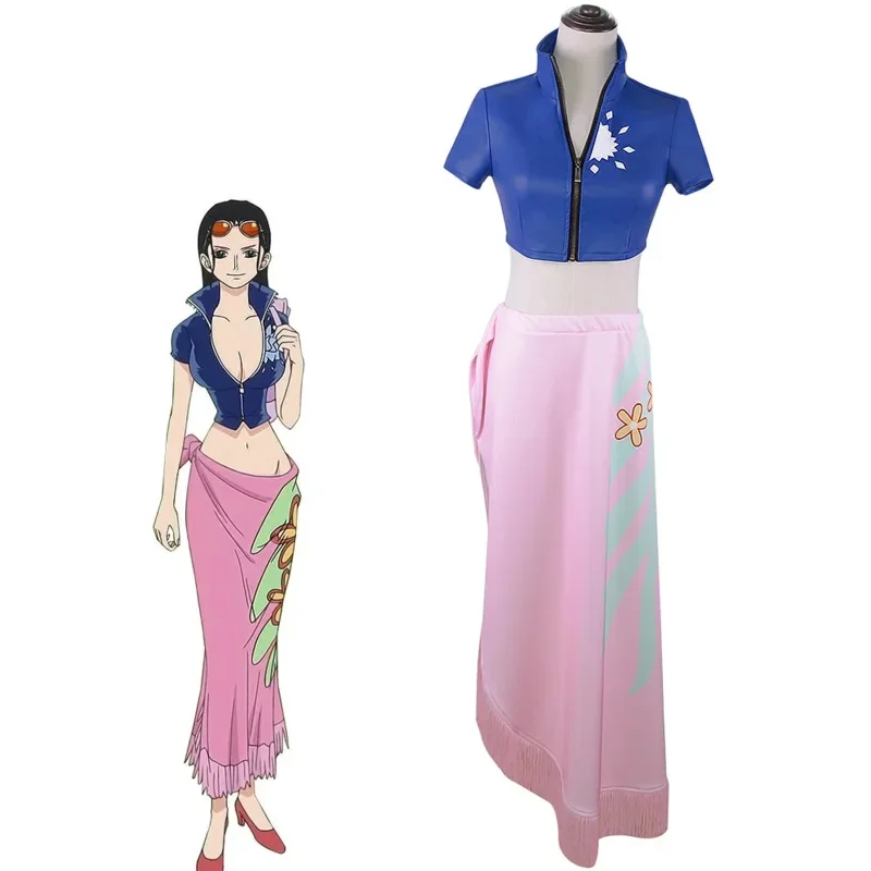 One Piece: Nico Robin | Blue Dress with Wig and Glasses Set Cosplay
