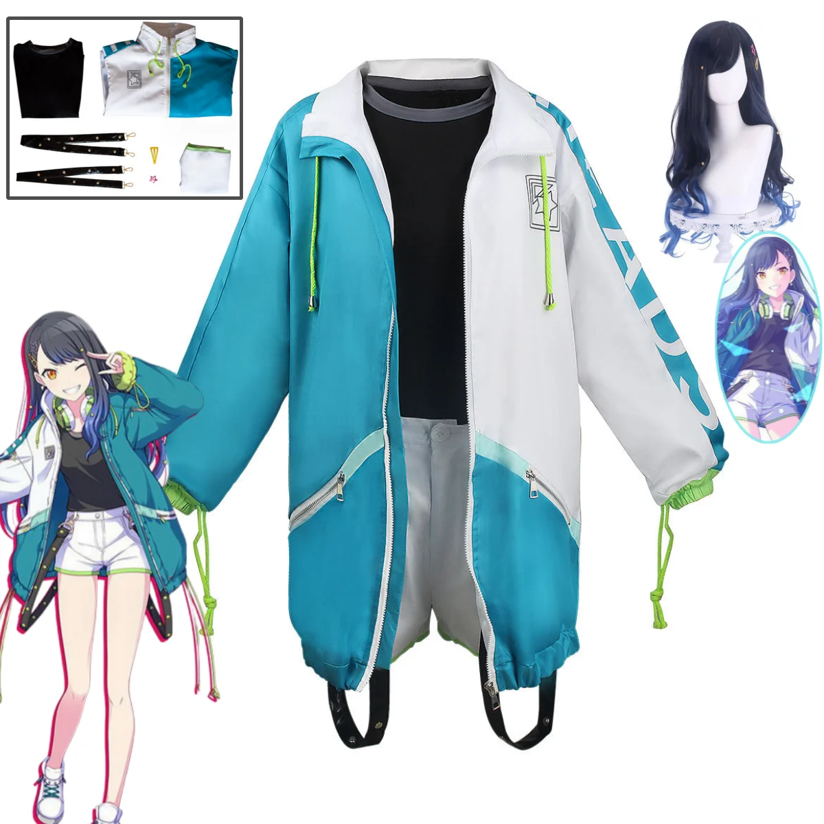 Project SEKAI: COLORFUL STAGE!: Shiraishi an | Blue Cosplay Costume Set