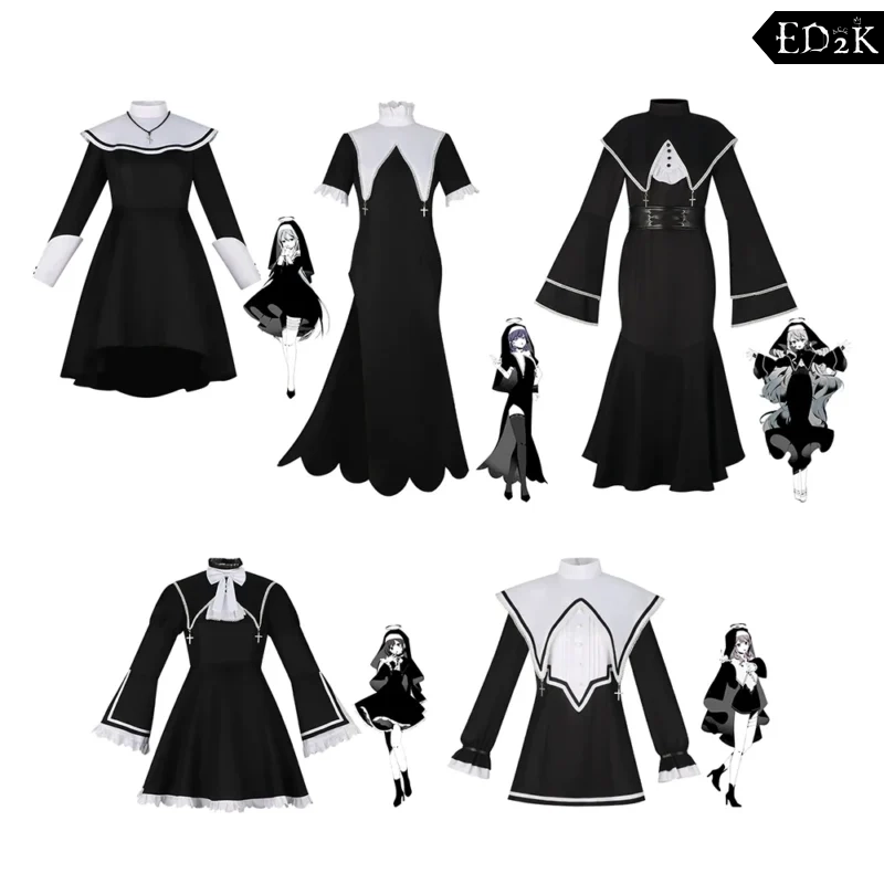 Project Sekai: SHINONOME ENA And AKIYAMA MIZUKI And YOISAKI KANADE And Asahina Mafuyu | Black Nun Habit Costume Cosplay