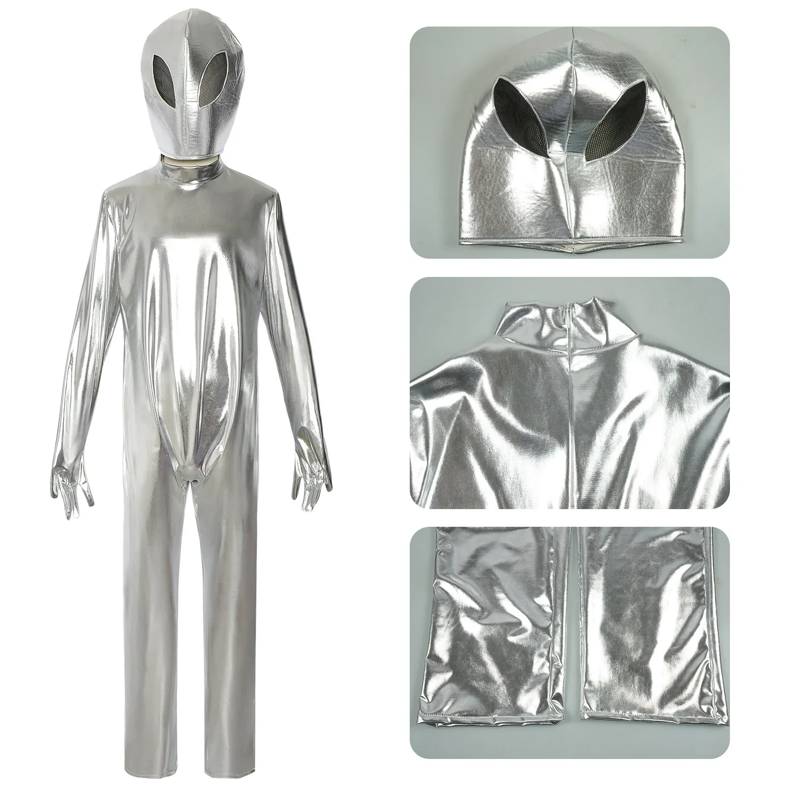 Unisex Metallic Space Alien Bodysuit Costume for Halloween and Parties