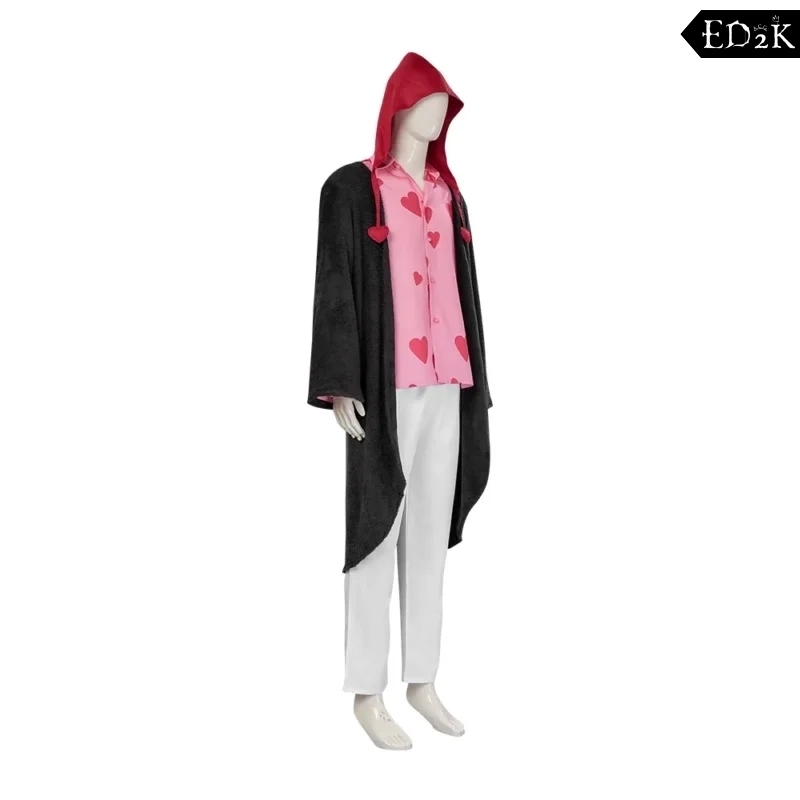 One Piece: Donquixote Rosinante | Black Plush Jacket and Pink Shirt Costume Cosplay