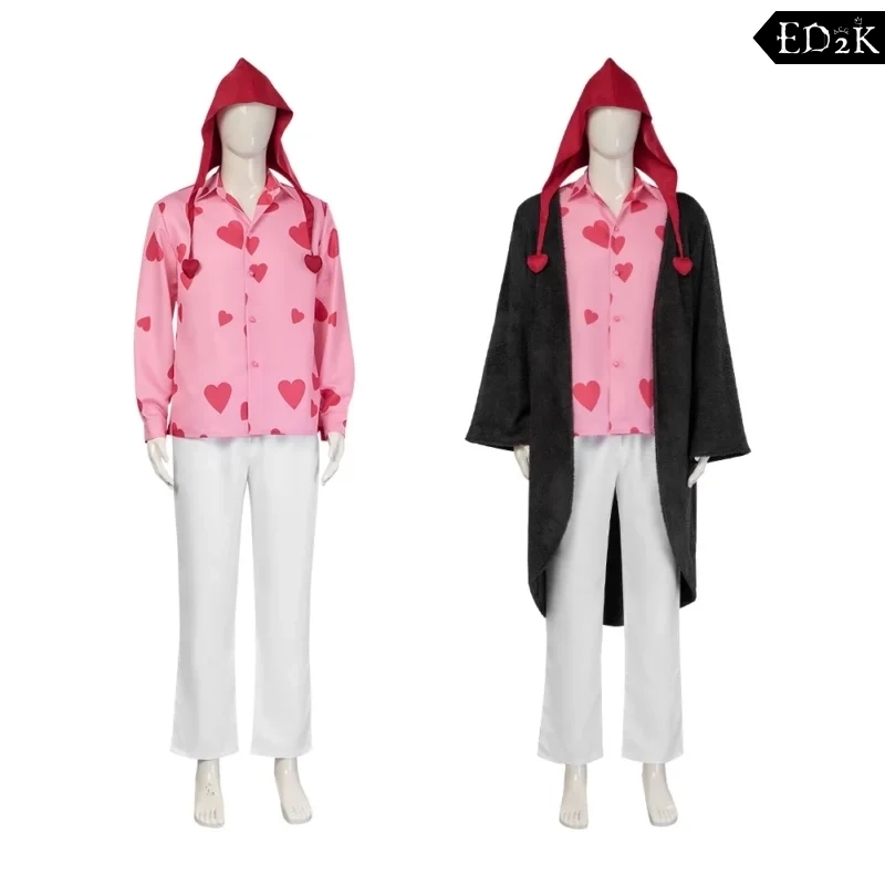 Alternative view of One Piece: Donquixote Rosinante | Black Plush Jacket and Pink Shirt Costume Cosplay