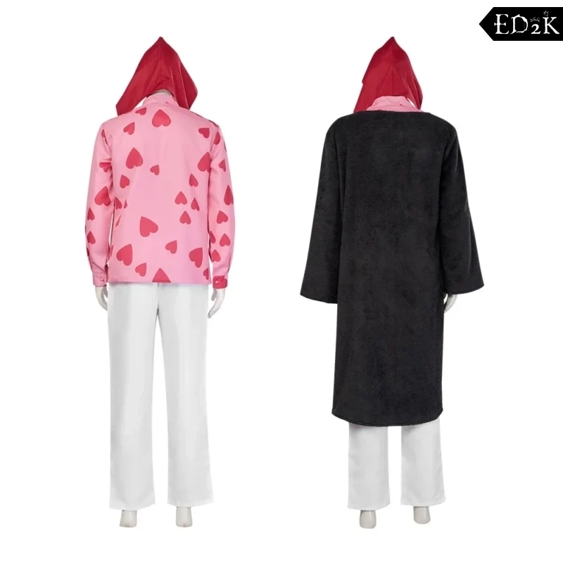 One Piece: Donquixote Rosinante | Black Plush Jacket and Pink Shirt Costume Cosplay