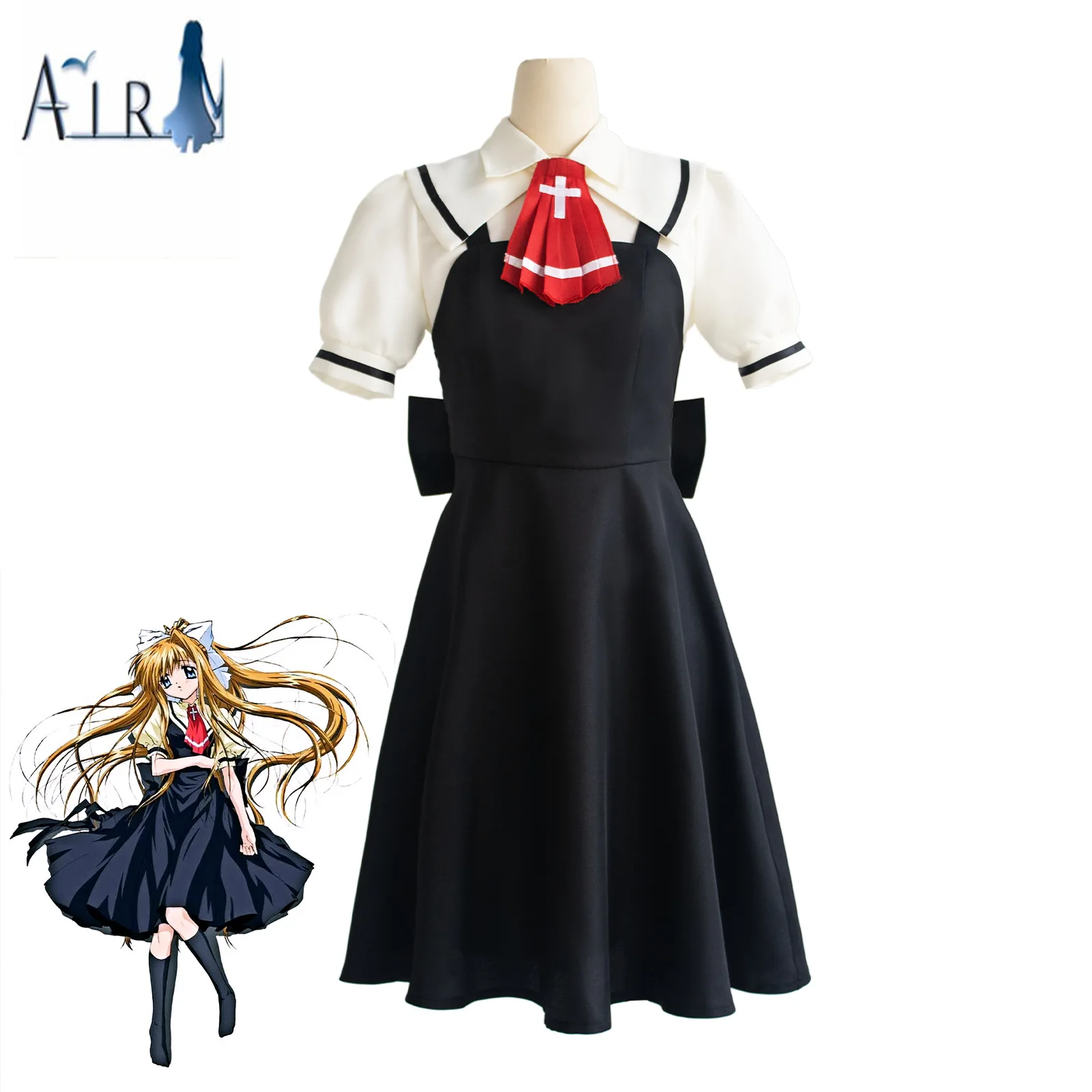 AIR: Kamio Misuzu | Black White Cosplay Costume with Wig